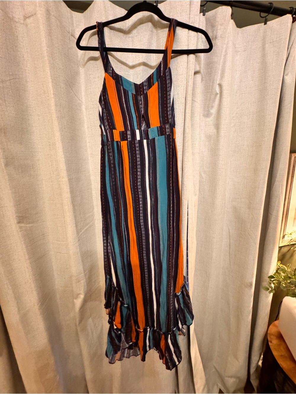 Eyeshadow Striped Maxi Dress in Teal, Orange & Navy